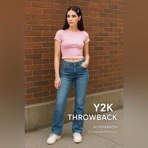 Vintage Y2K Worn Jeans Mid Rise Straight Leg Blue Denim | Women’s Size 12